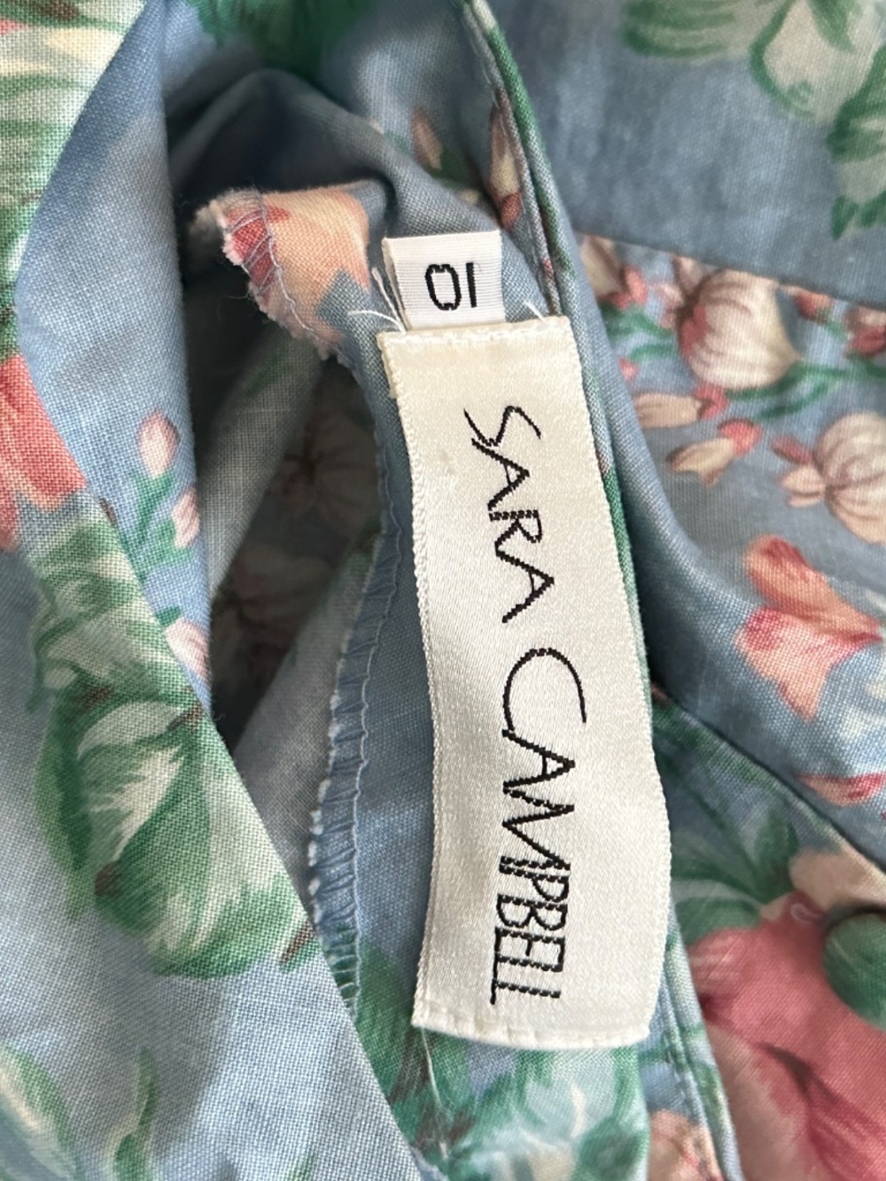 Vintage fit and flare blue floral print dress with basque waist - Picture 5 of 6